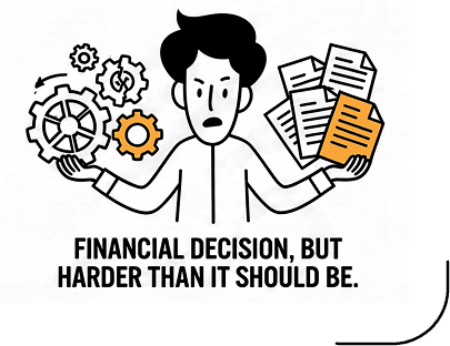 Person overwhelmed by financial decisions
